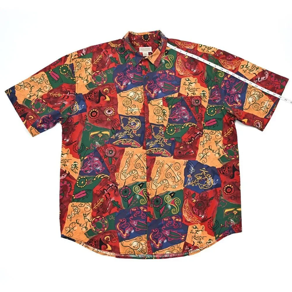 Vintage‎ Banana Republic Safari Hawaiian XL Colorful Print Outdoor 70s 80s Mens